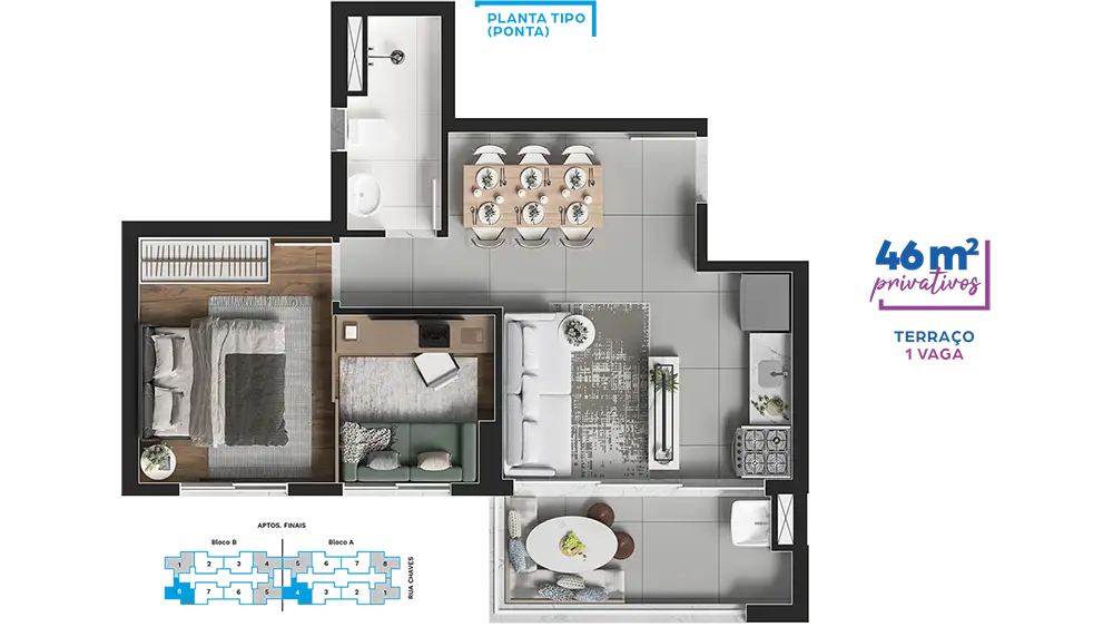 Planta Tipo 02 - 46m²